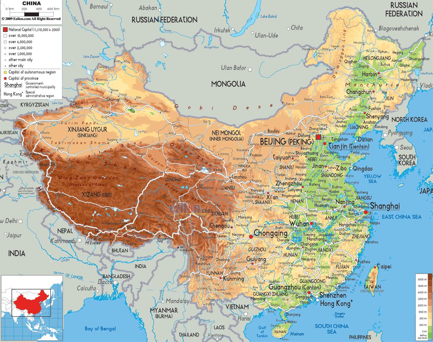 Kina karta - Karta Kina och Östra asien - Asien)