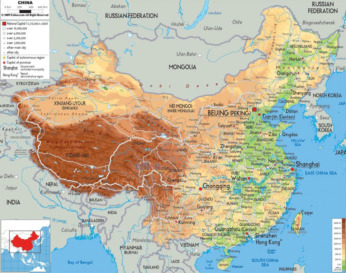 fysisk karta Kina
