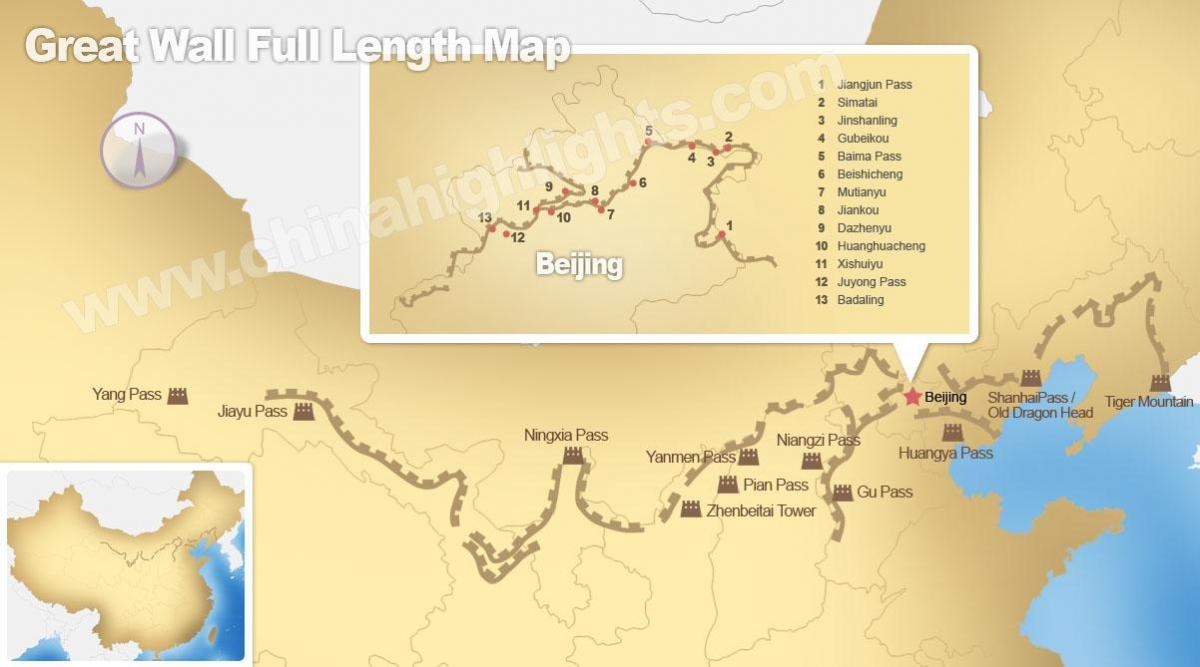 den stora väggen av Kina karta