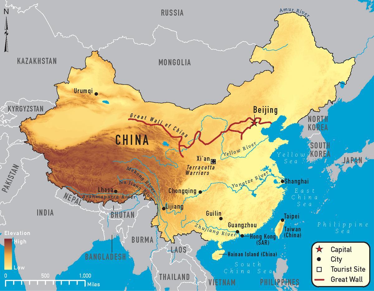 en karta över Kina