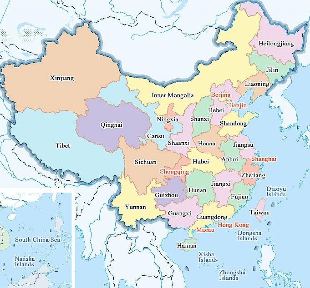 Kina karta städer och provinser