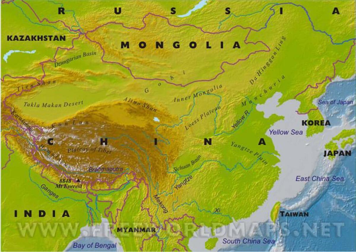 Kina fysisk karta