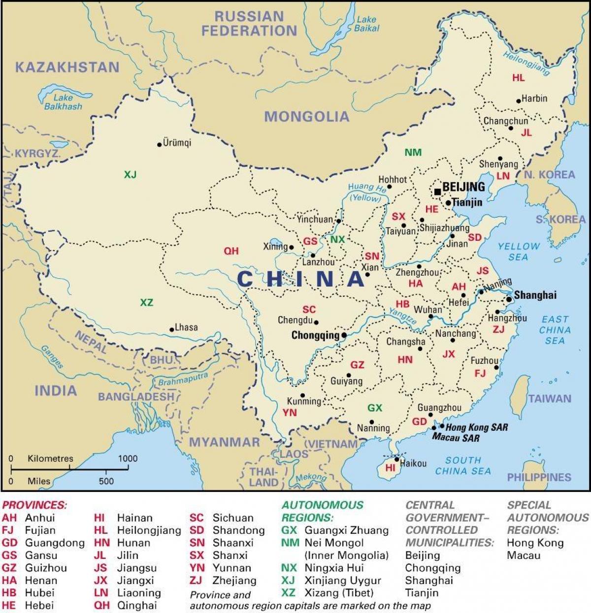 provinser i Kina karta