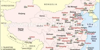 Kina internationella flygplatser karta