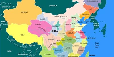 Kina provinsen karta på engelska