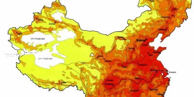 Befolkningstäthet karta över Kina