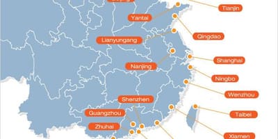 Karta över kinesiska hamnarna